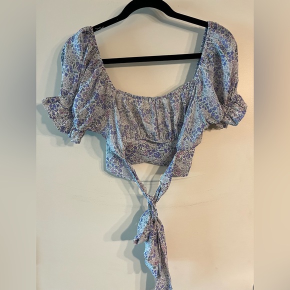 Whiteroom + Cactus Floral Wrap Crop Top / Size: Medium / Color: Purple - Picture 3 of 4